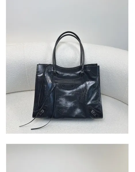 Balenciaga Mini City Bag Black Crinkled Leather Handbag - 24
