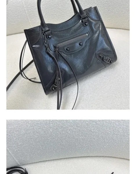 Balenciaga Mini City Bag Black Crinkled Leather Handbag - 29