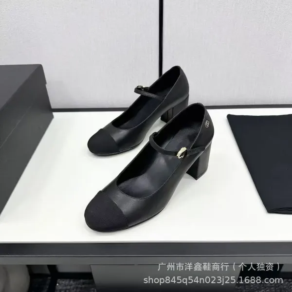 Chanel Mary Jane Block Heel White and Black Leather Shoes - 25