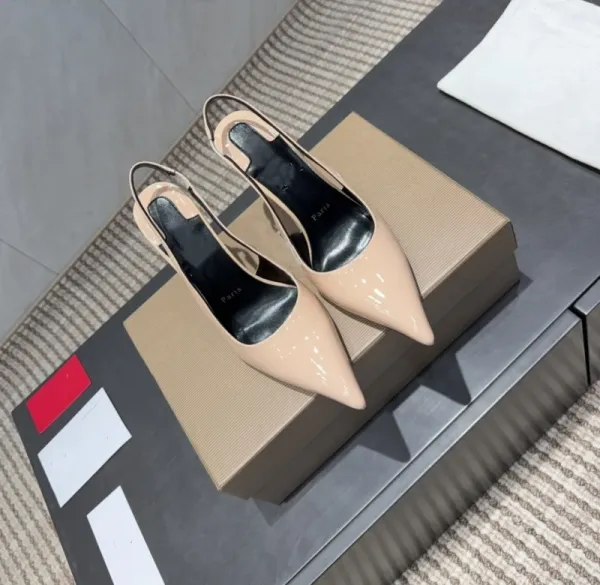 Saint Tears Pointed-Toe Slingback Heels Beige Patent Leather Shoes - 12