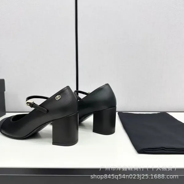 Chanel Mary Jane Block Heel White and Black Leather Shoes - 29