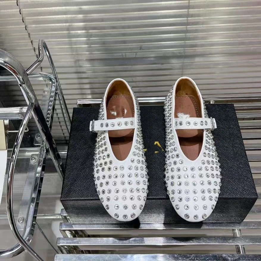 Prada Mary Jane Flat Black Studded Leather Shoes - 31