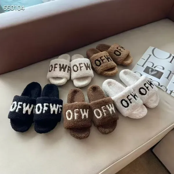 Off-White Fuzzy Slide Slippers Black - 2