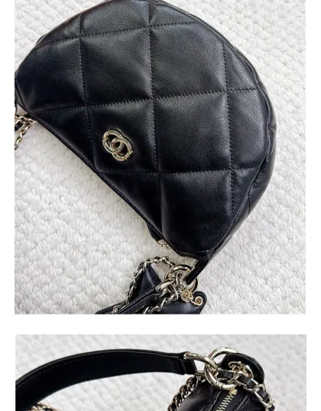 Chanel 22 Mini Quilted Half-Moon Bag Black Shoulder Bag - 23