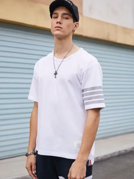 Thom Browne 4-Bar Stripe Ribbed T-Shirt Burgundy - 4
