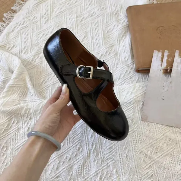 Prada Mary Jane Flat Black Studded Leather Shoes - 44