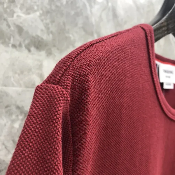 Thom Browne 4-Bar Stripe Ribbed T-Shirt Burgundy - 40