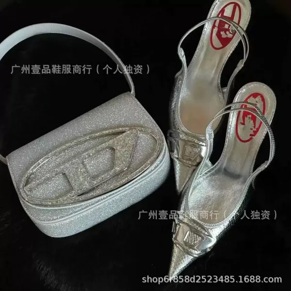 Philipp Plein x Unknown Model Silver Metallic Snake-Print Slingback Stilettos - 9