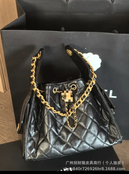 Chanel Drawstring Bucket Bag Gray Suede - 3