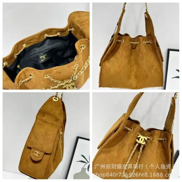 Chanel Drawstring Bucket Bag Black Suede with Gold Hardware - 4