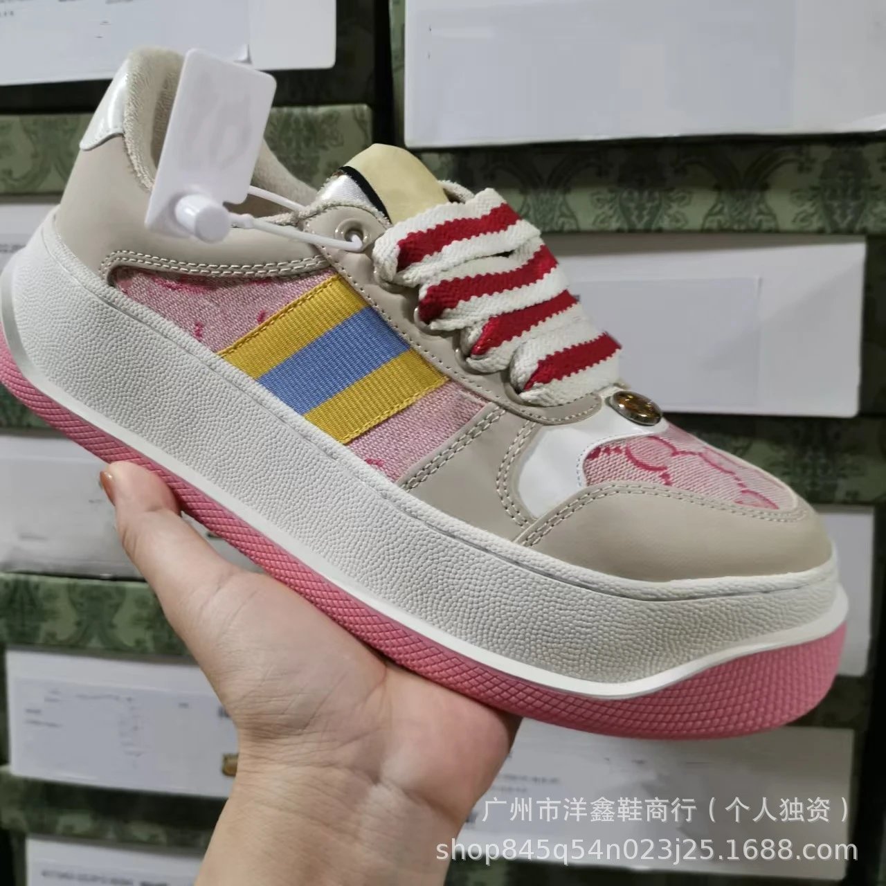 Gucci Rhyton Sneakers Black Red Striped Velcro Chunky Sneakers - 15