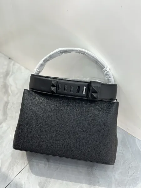 Valentino Garavani Rockstud Small Top Handle Bag Taupe Leather Handbag - 17