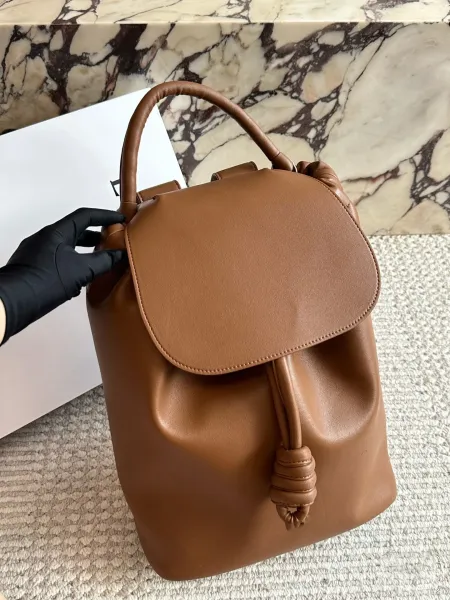 Bottega Veneta The Pouch Backpack Army Green Leather Backpack - 4