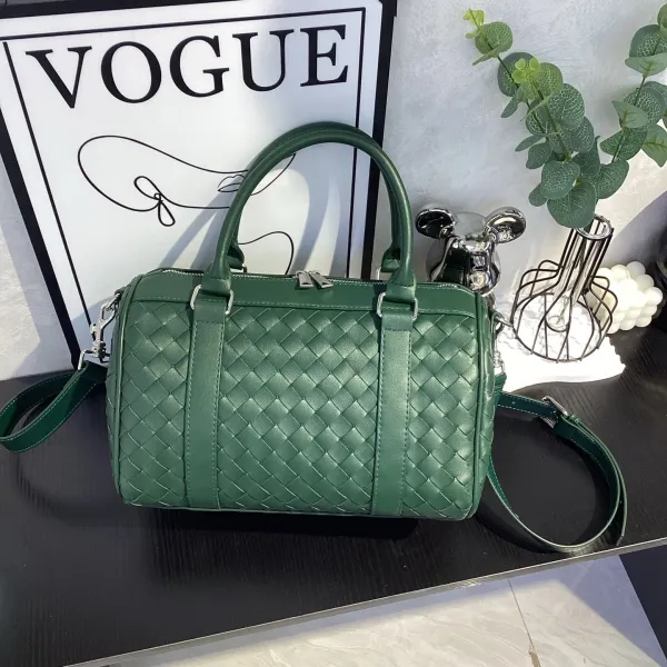 Bottega Veneta Intrecciato Green Boston Bag - 1
