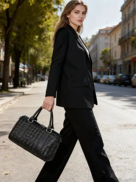 Bottega Veneta Intrecciato Woven Leather Boston Bag Black - 4