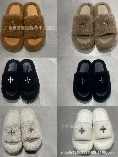 Off-White x Unknown Designer Cross Motif Canvas Slippers Beige Slippers - 7
