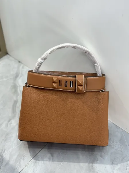 Valentino Garavani Rockstud Small Top Handle Bag Taupe Leather Handbag - 7