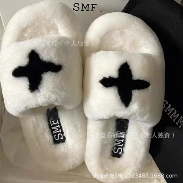 Off-White x Unknown Designer Cross Motif Canvas Slippers Beige Slippers - 25