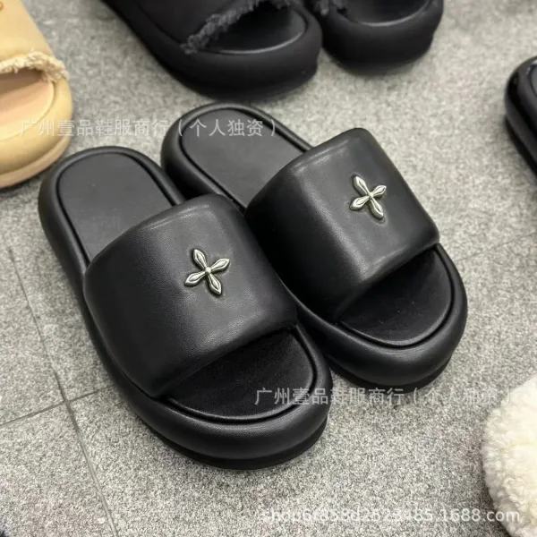 Off-White x Unknown Designer Cross Motif Canvas Slippers Beige Slippers - 40