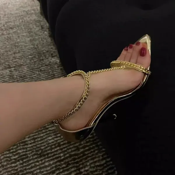 Gold Chain-Embellished Stiletto Heels - 12