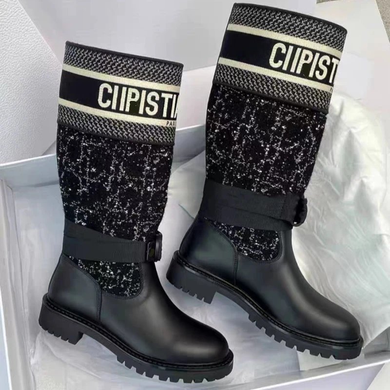 Embroidered Patchwork High Boots