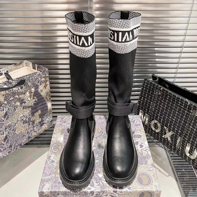 Dior Saddle Knit Boots Black - 8