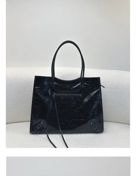 Balenciaga Mini City Bag Black Crinkled Leather Handbag - 22