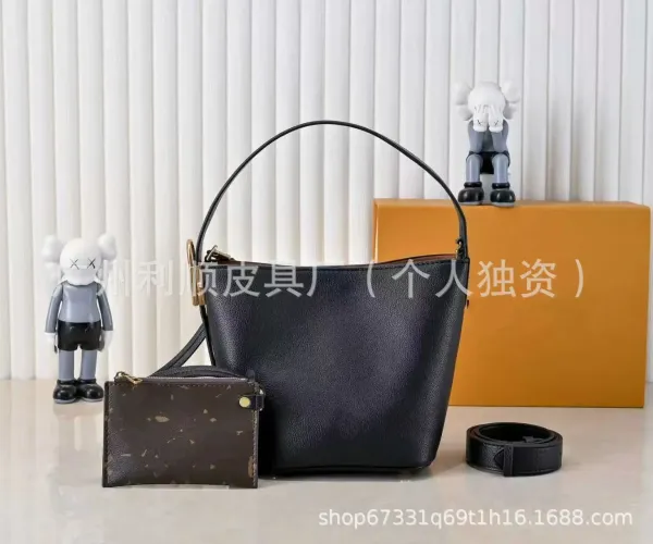 Louis Vuitton Monogram Canvas Card Holder x Tan Leather Bucket Bag Set - 6