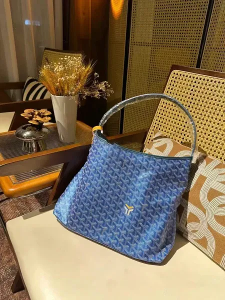 Goyard Saint Louis Hobo Bag Blue Monogram Canvas Handbag - 4