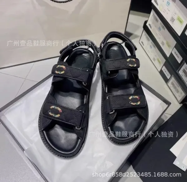 Chanel CC Logo Double Strap Platform Sandals Black - 9