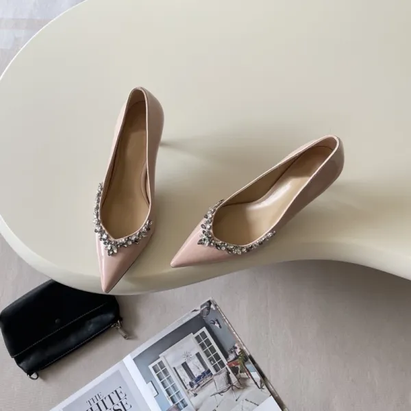 Saint Tears Pearl-Embellished Patent Leather Pointed-Toe Flats Brown - 25