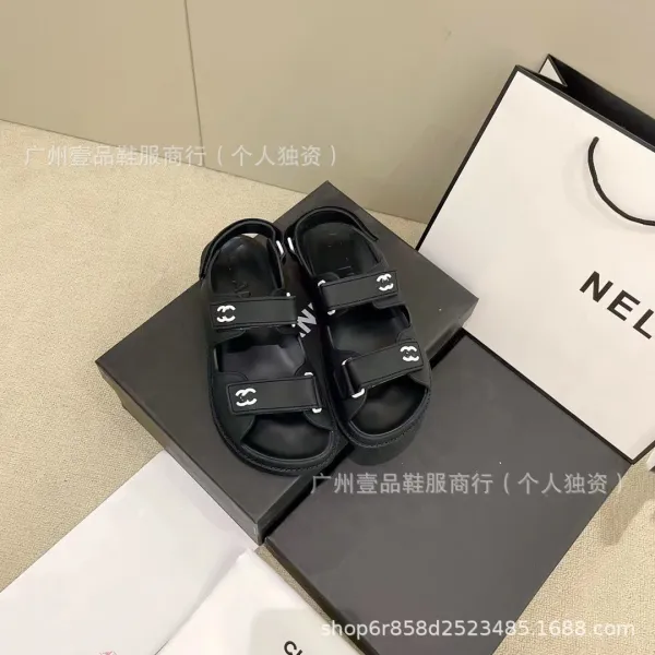 Chanel CC Logo Double Strap Platform Sandals Black - 15