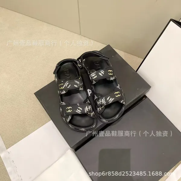 Chanel CC Logo Double Strap Platform Sandals Black - 25