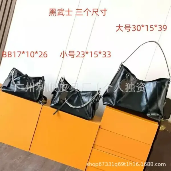 Black Warrior Hobo Bag in Glossy Leather with Chain Strap - 3