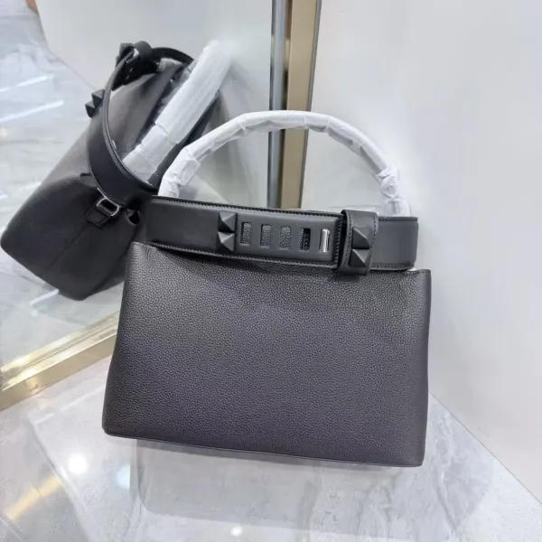 Valentino Garavani Rockstud Small Top Handle Bag Taupe Leather Handbag - 16