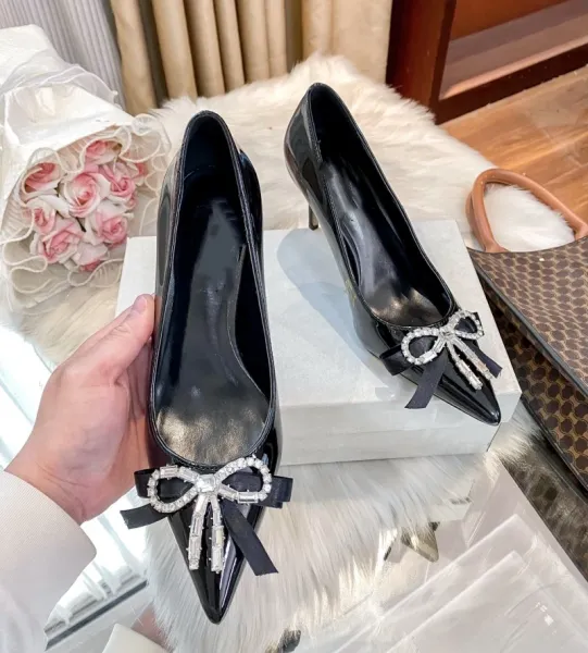 Silver Glitter Bow-Embellished Stiletto Heels - 12