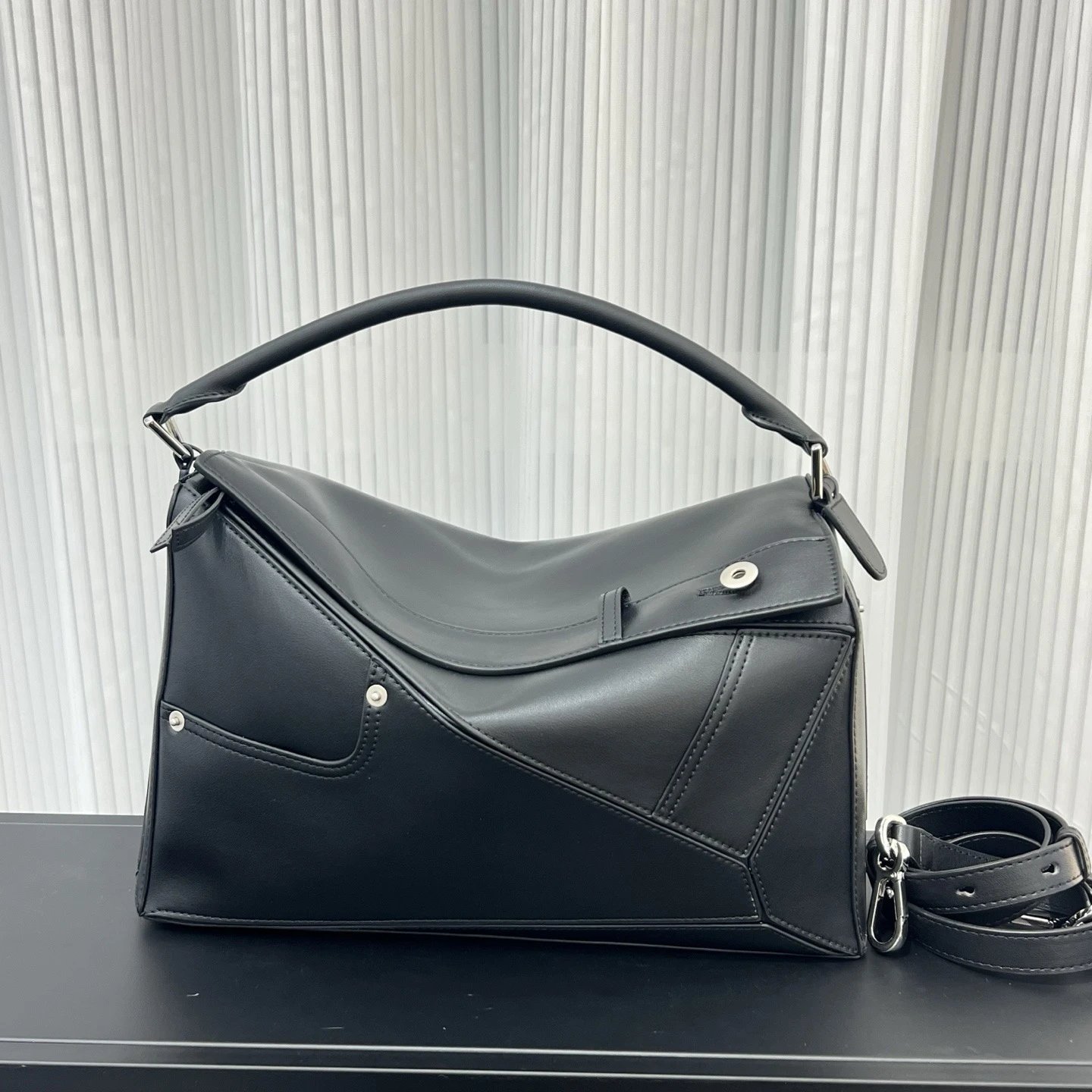 Geometric Quilted Leather Shoulder Bag