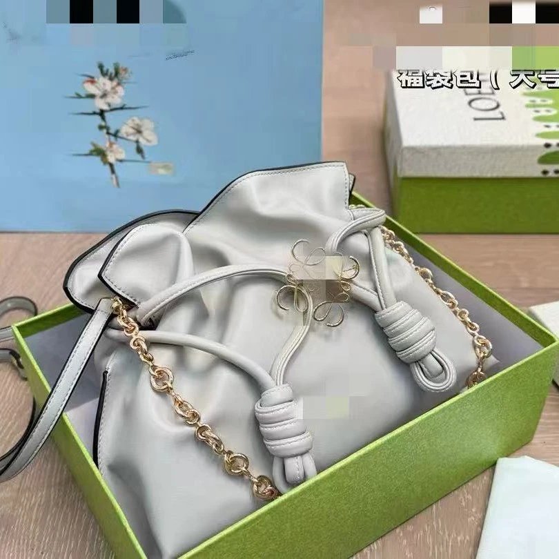 Loewe Flamenco Bucket Bag Light Gray Chain Shoulder Bag