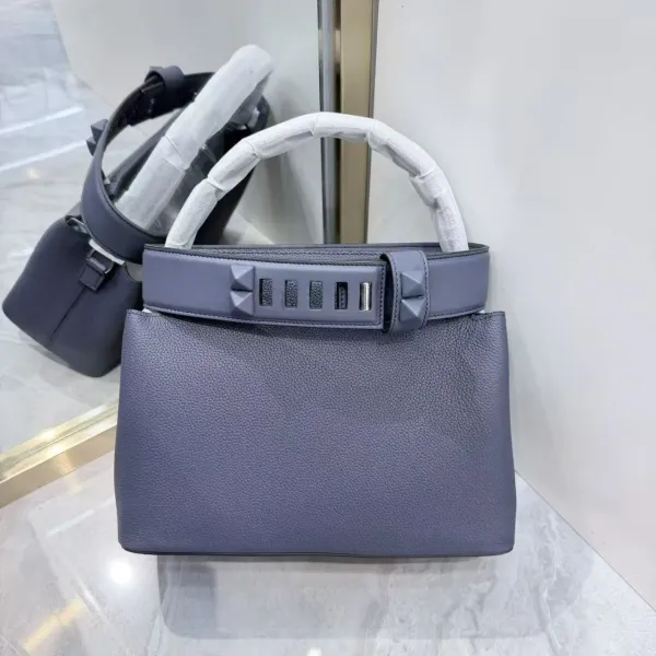 Valentino Garavani Rockstud Small Top Handle Bag Taupe Leather Handbag - 10