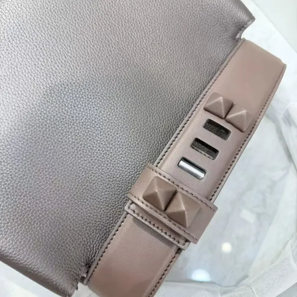 Valentino Garavani Rockstud Small Top Handle Bag Taupe Leather Handbag - 21