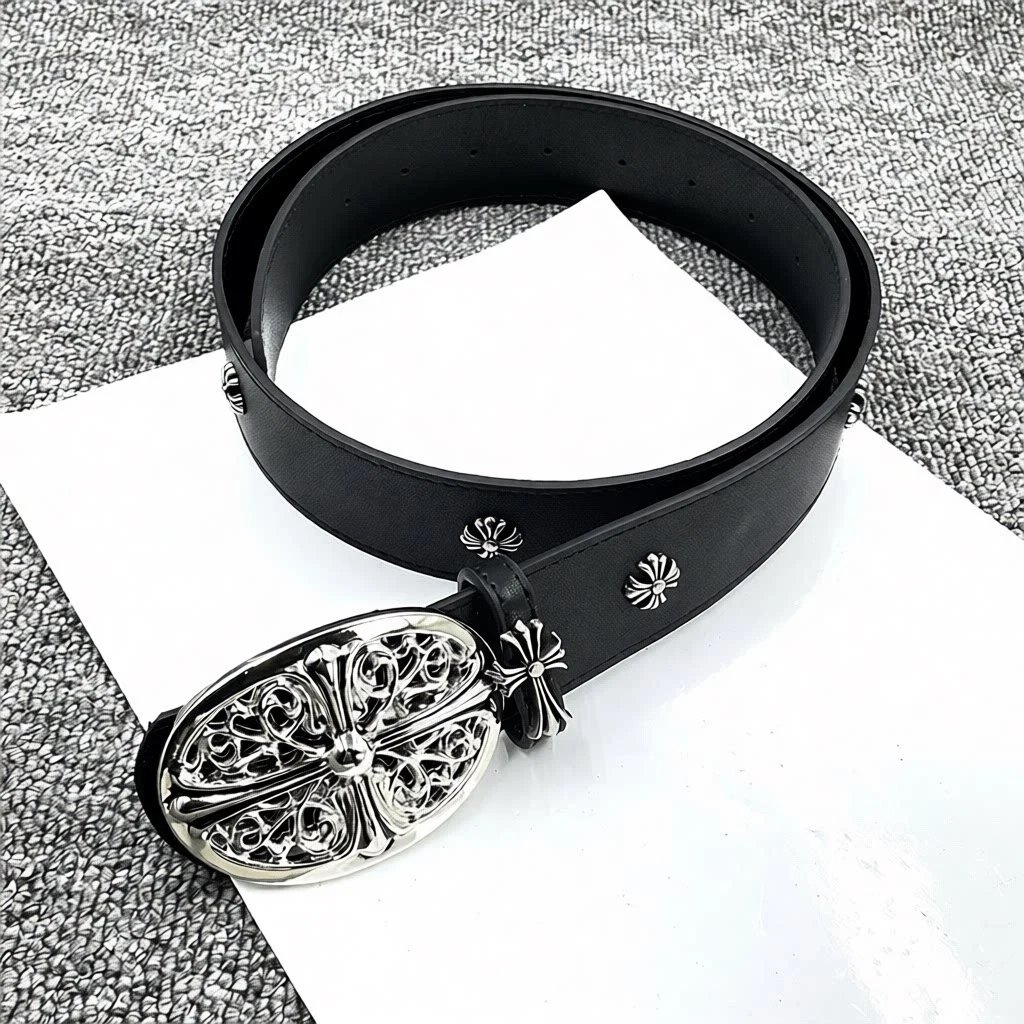 Chrome Hearts Cross Motif Belt Black Leather Belt