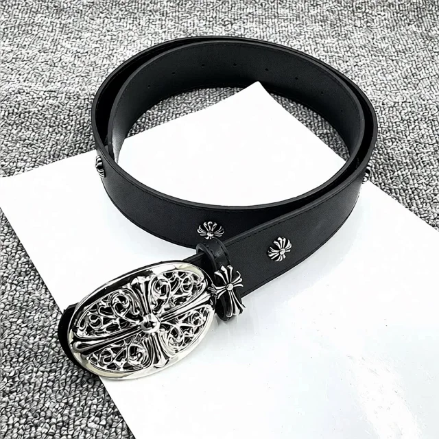 Unbranded Belts Cross-studded belt with ornate oval buckle product detail image 7