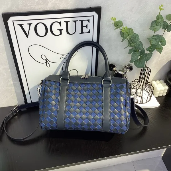 Bottega Veneta Intrecciato Blue and Gray Boston Bag - 1