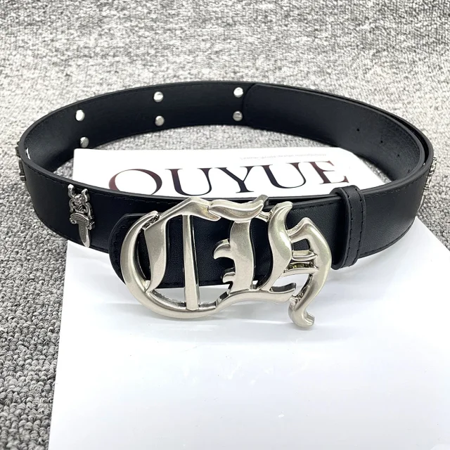 Unbranded Belts Cross-studded belt with ornate oval buckle product detail image 9
