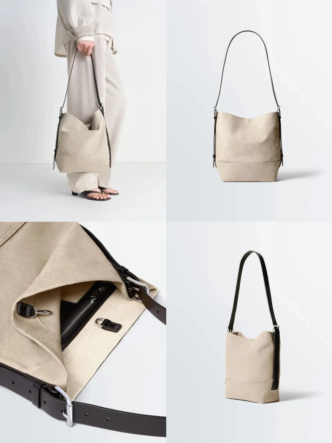 Off-White Canvas Bucket Bag Beige Shoulder Bag