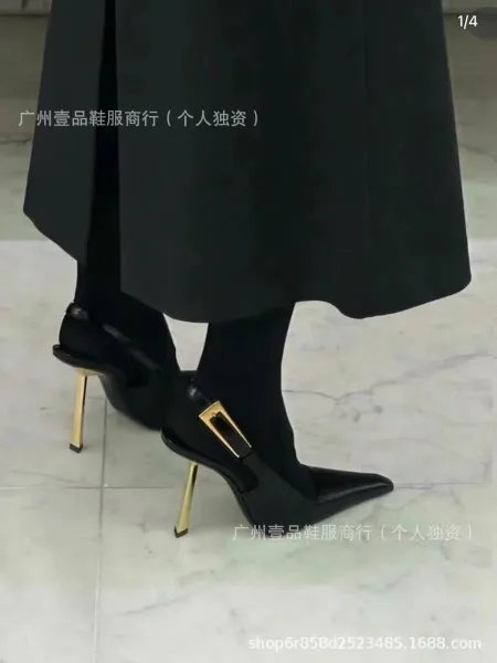 Celine Triomphe Slingback Stilettos Black Patent Leather Heels - 2