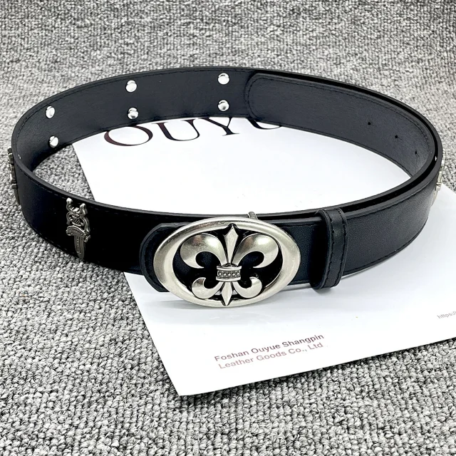 Unbranded Belts Cross-studded belt with ornate oval buckle product detail image 25