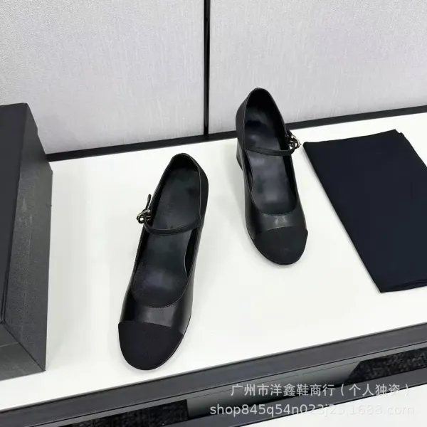 Chanel Mary Jane Block Heel White and Black Leather Shoes - 24