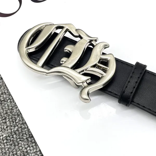 OUYUE Ornate Cross Buckle Black Leather Belt - 29