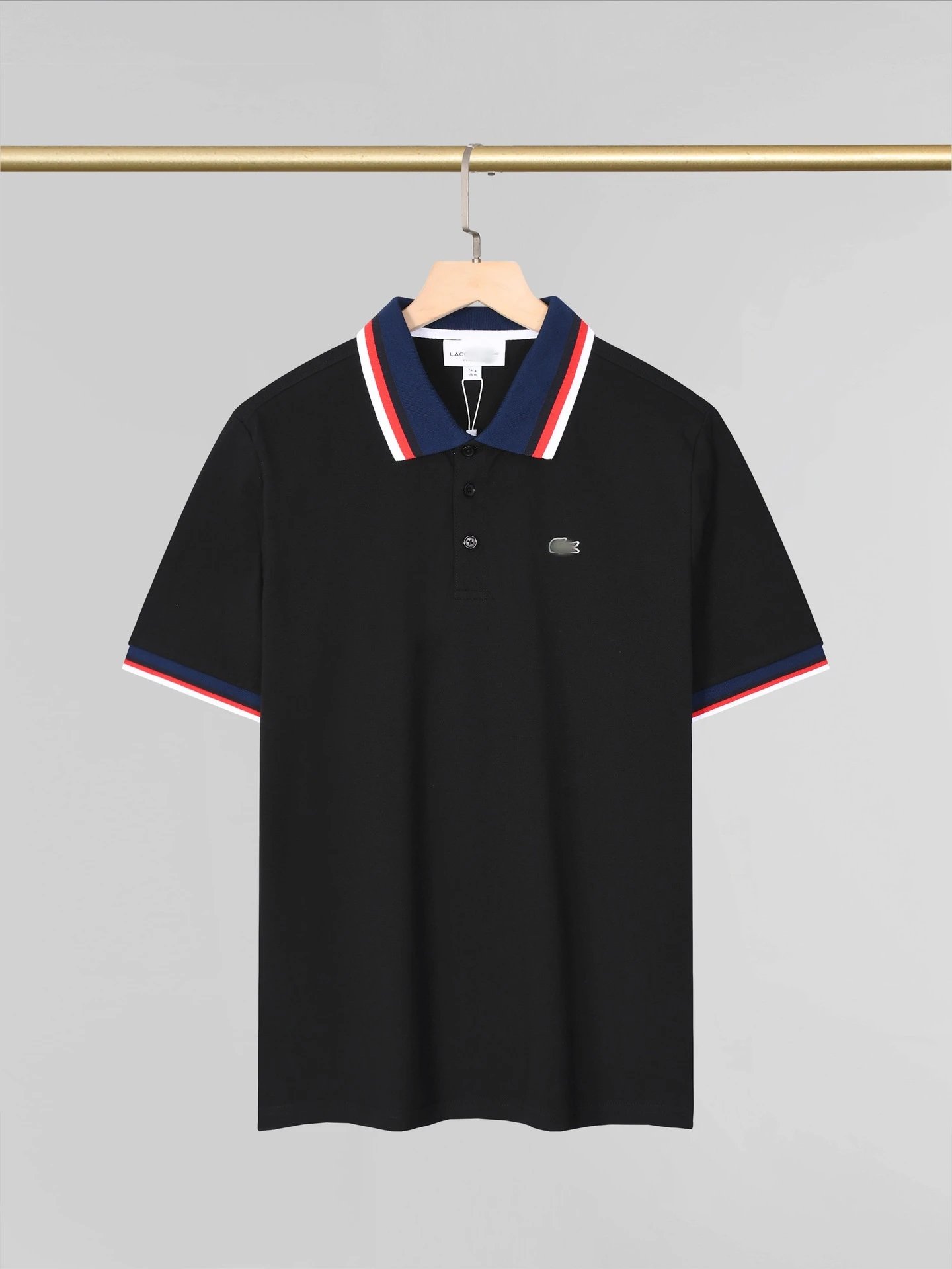 Lacoste Classic Polo Black with Navy-Red-White Trim Polo - 1